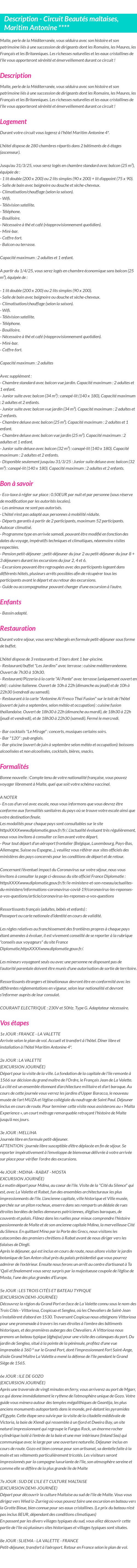 Détails du séjour