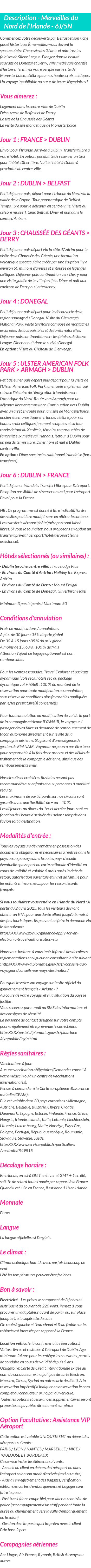 Détails du séjour