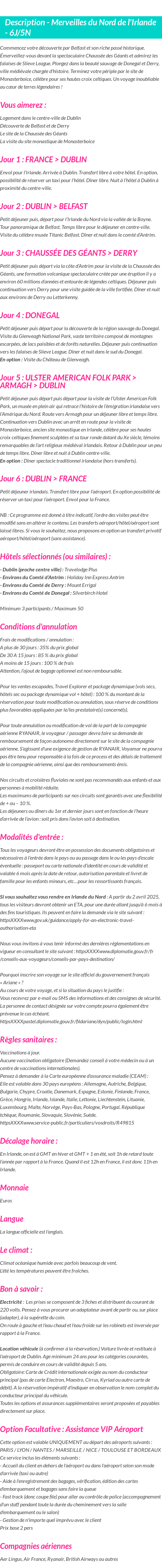 Détails du séjour