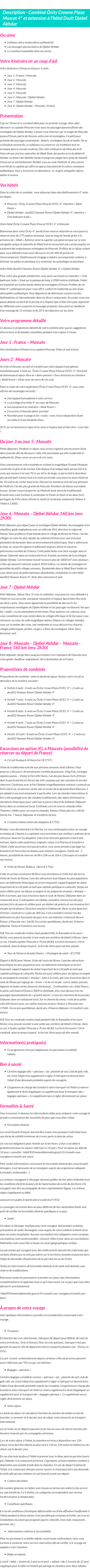 Détails du séjour