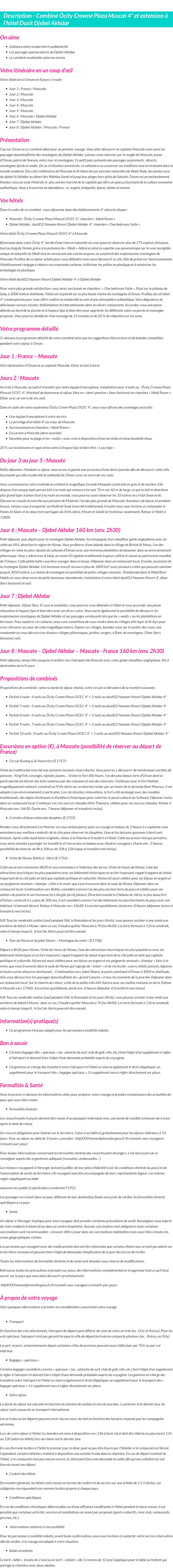 Détails du séjour