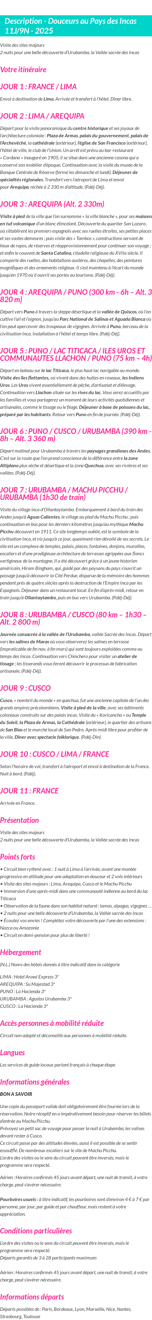 Détails du séjour