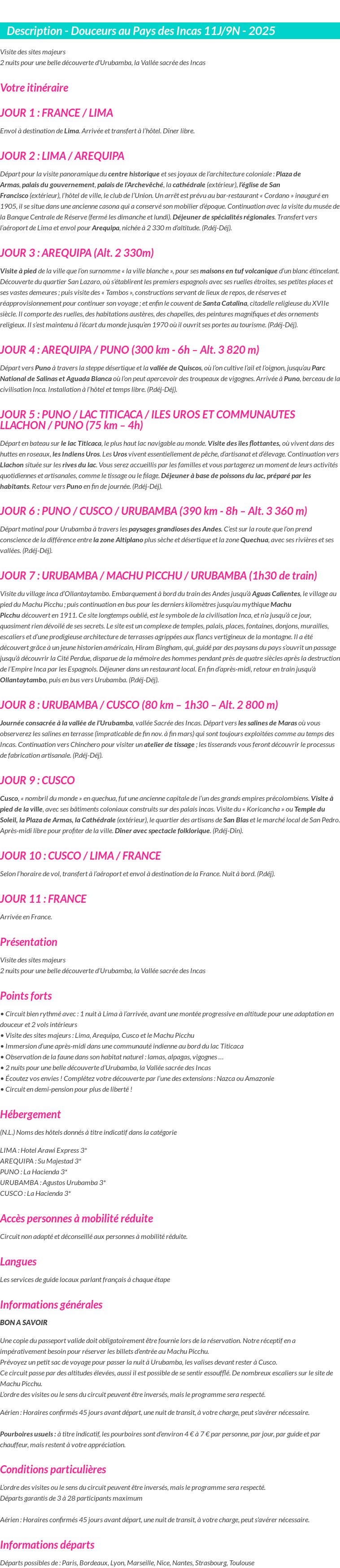 Détails du séjour