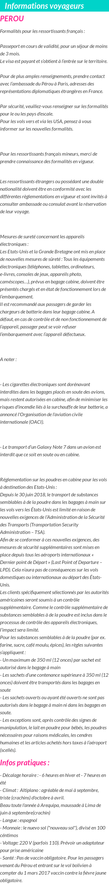 Formalités et infos voyageurs