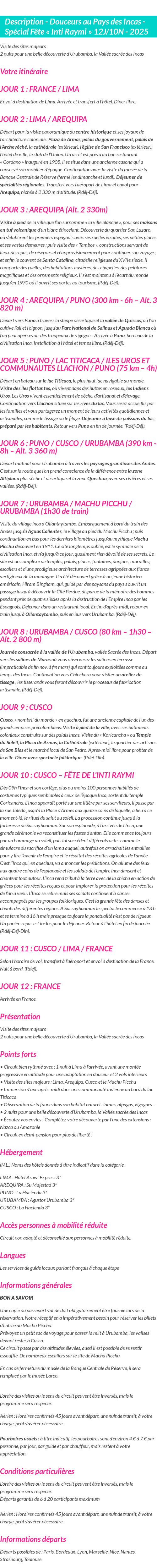 Détails du séjour