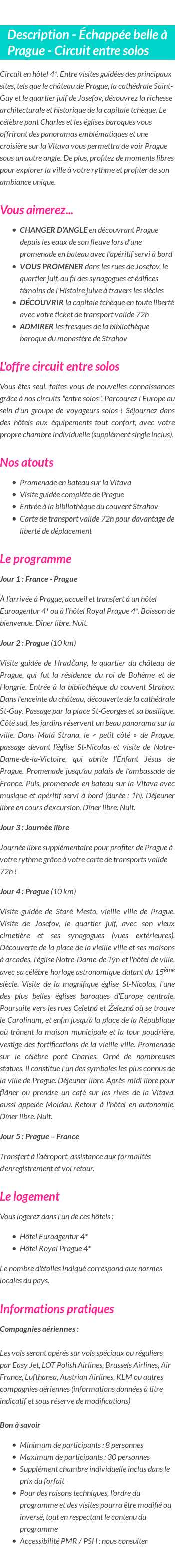 Détails du séjour