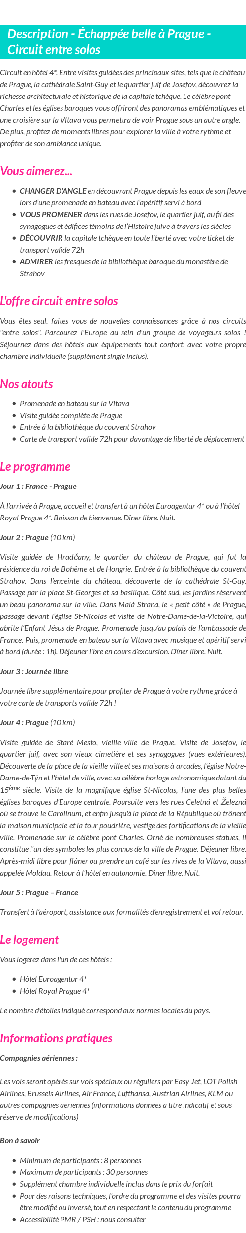 Détails du séjour