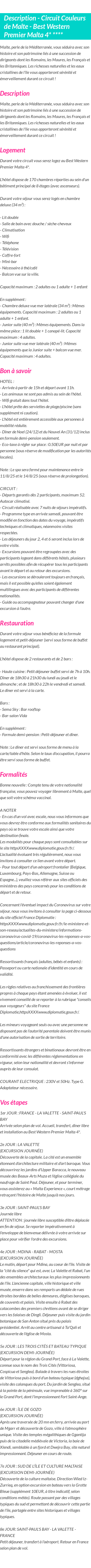 Détails du séjour