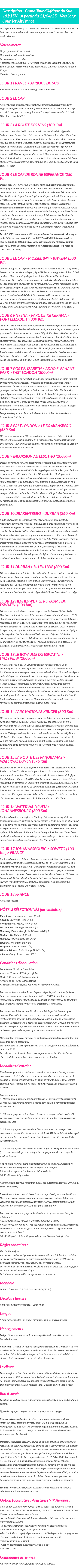 Détails du séjour
