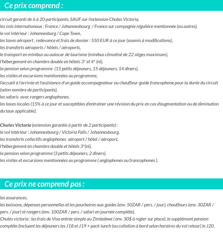 Conditions tarifaires