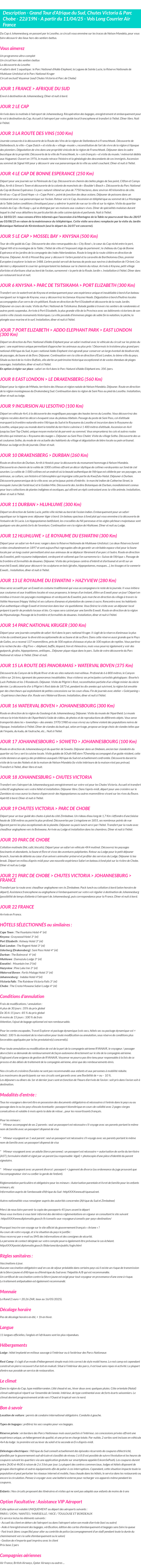Détails du séjour
