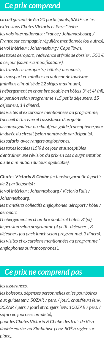 Conditions tarifaires