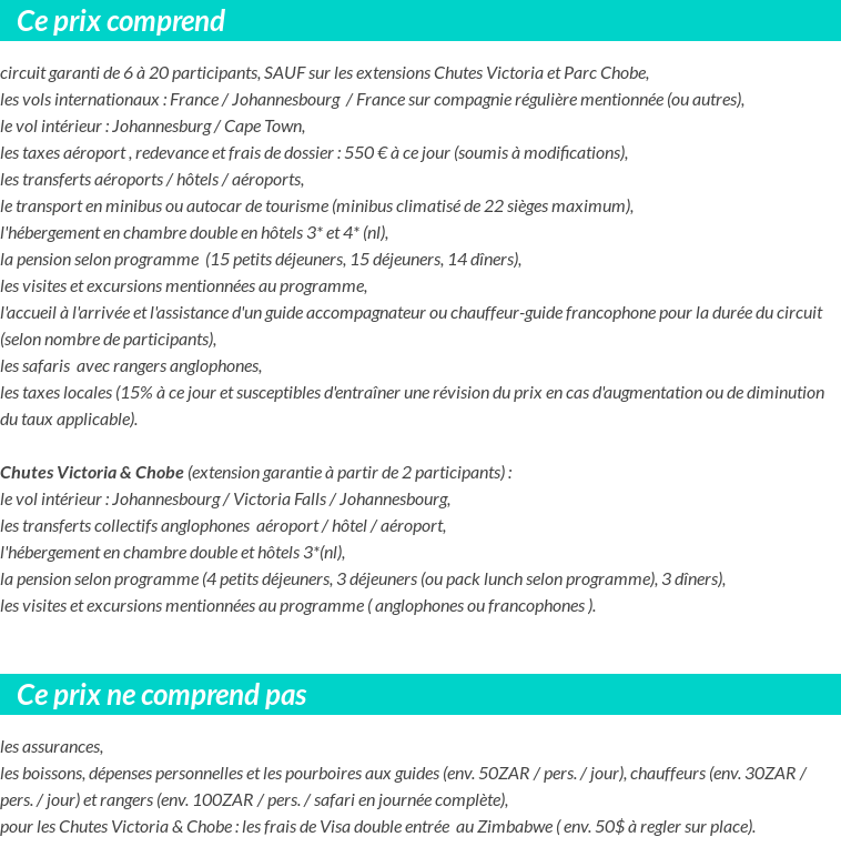 Conditions tarifaires