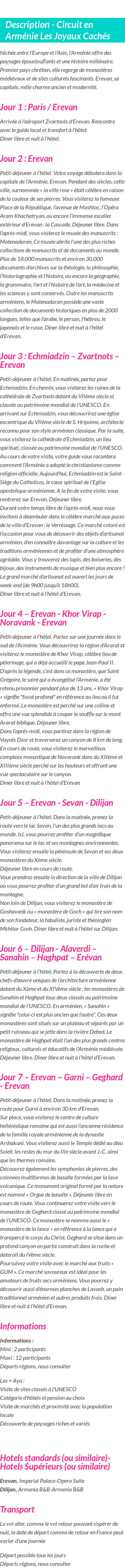 Détails du séjour