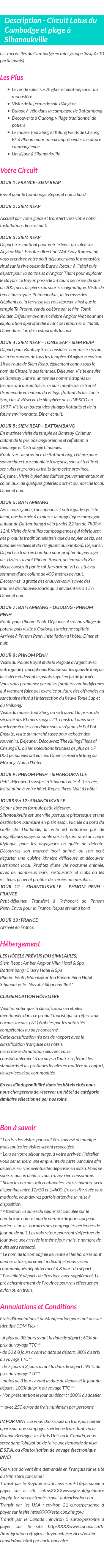 Détails du séjour