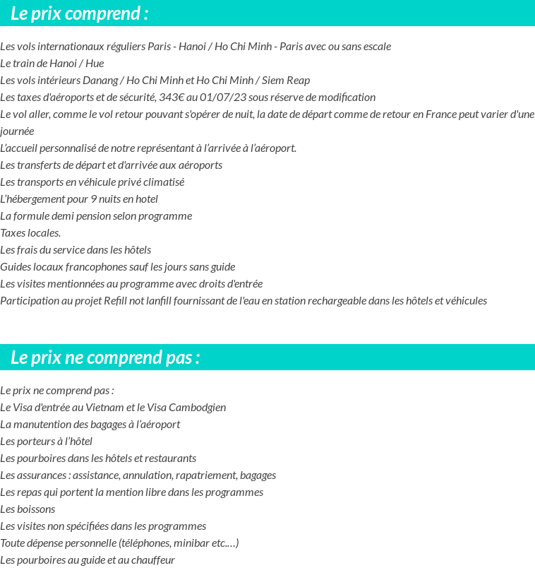Conditions tarifaires