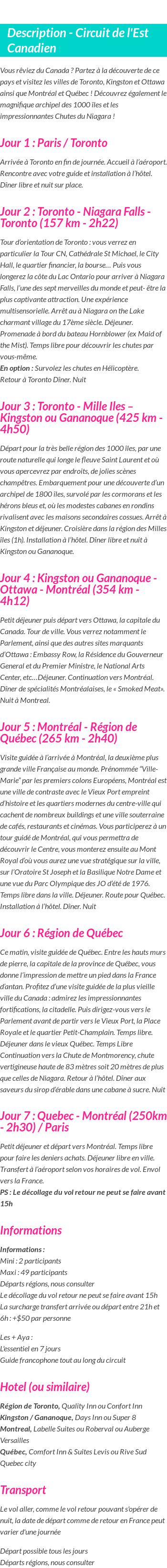 Détails du séjour