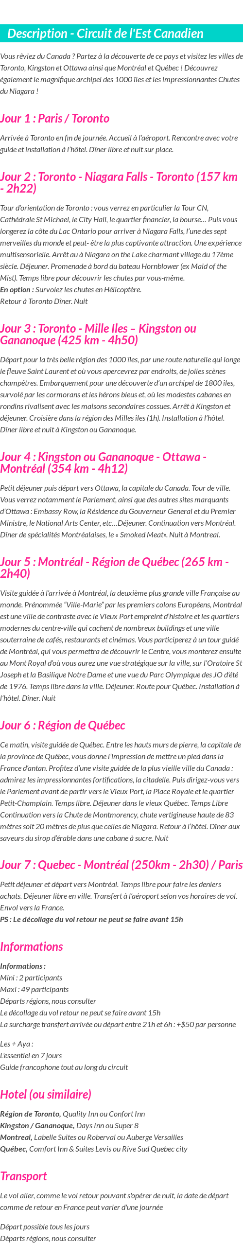 Détails du séjour