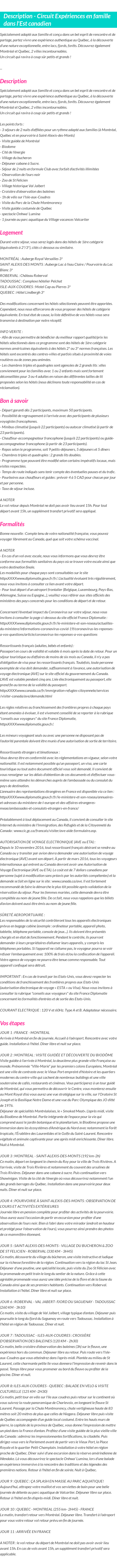 Détails du séjour