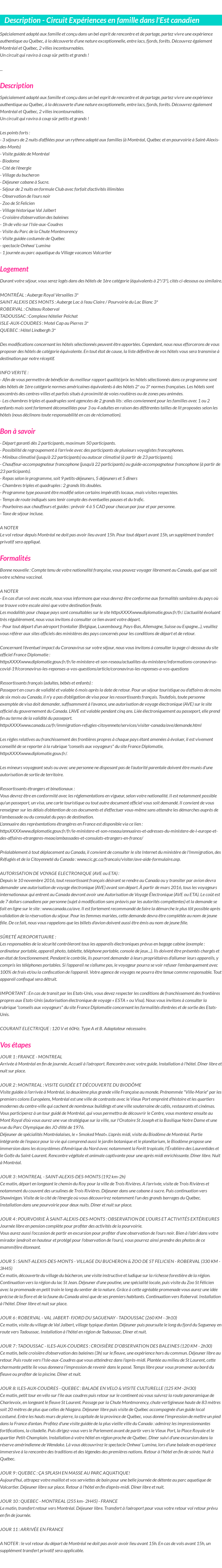 Détails du séjour