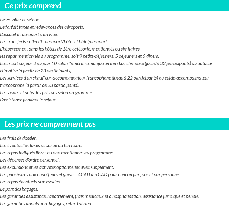 Conditions tarifaires