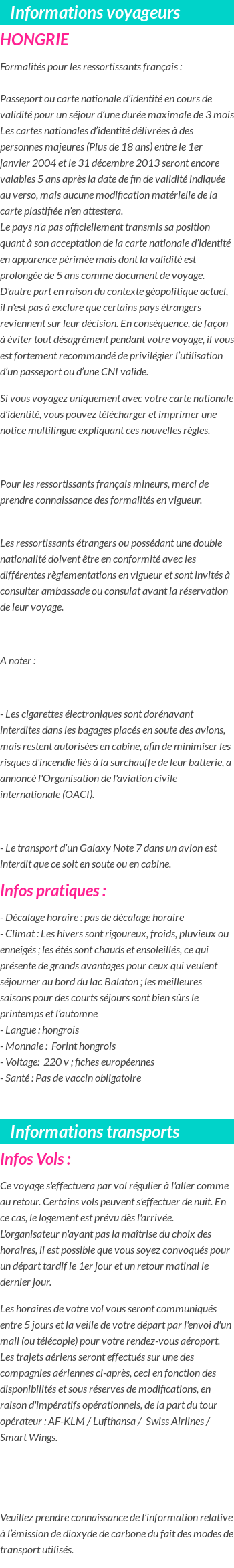 Formalités et infos voyageurs
