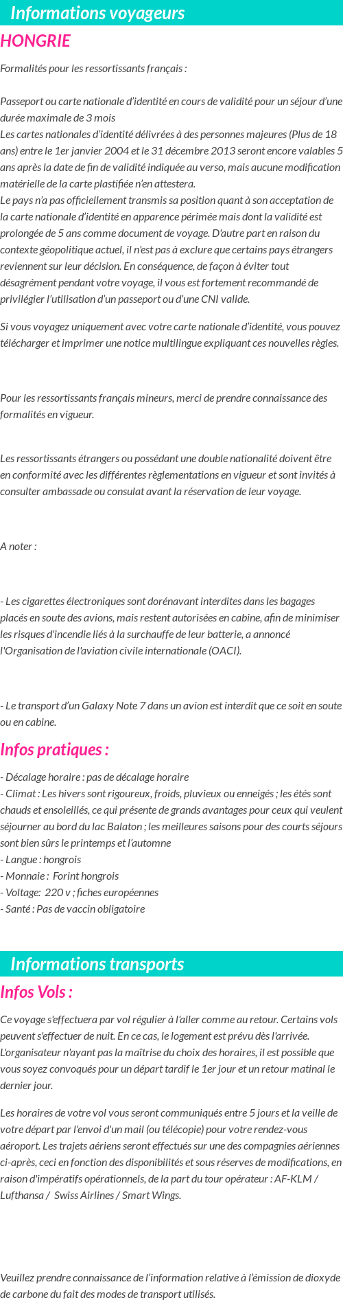 Formalités et infos voyageurs