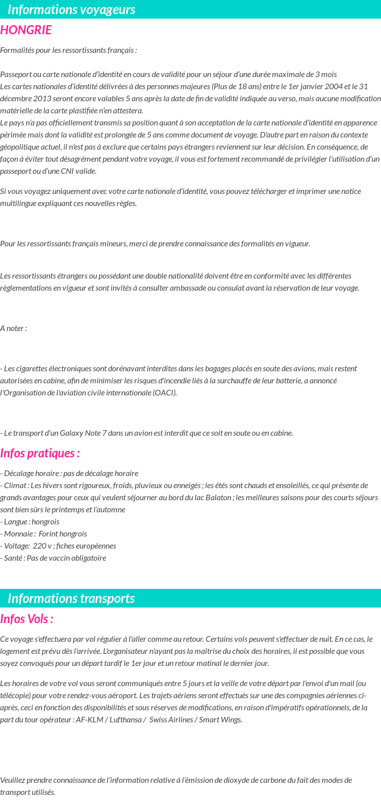 Formalités et infos voyageurs