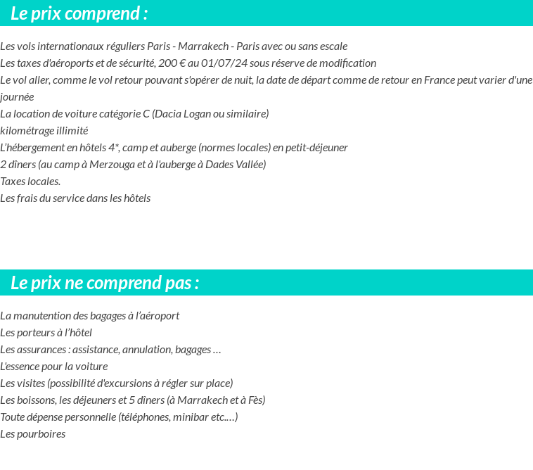 Conditions tarifaires