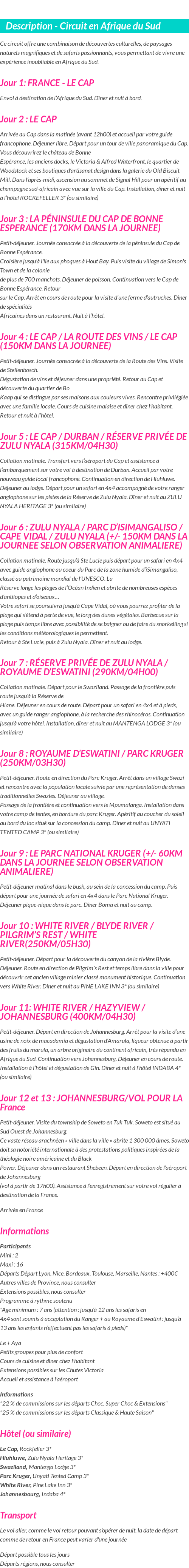 Détails du séjour