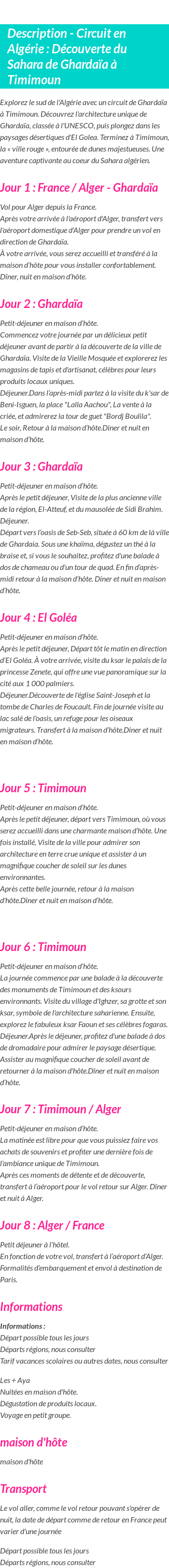 Détails du séjour