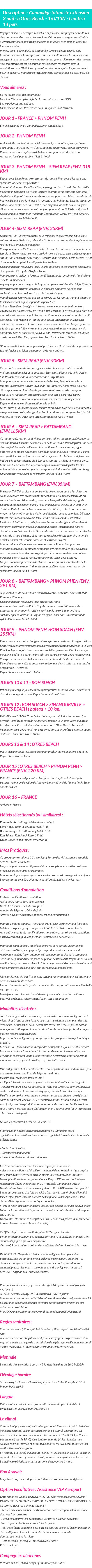 Détails du séjour