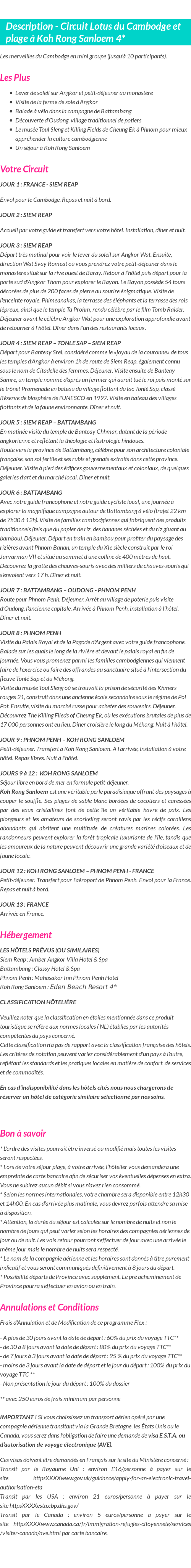 Détails du séjour