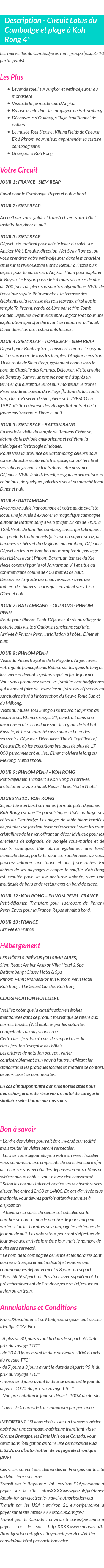 Détails du séjour