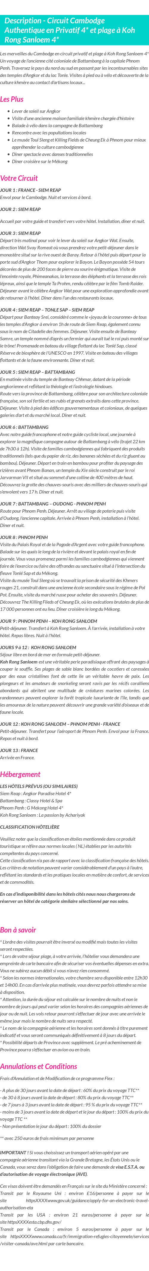 Détails du séjour