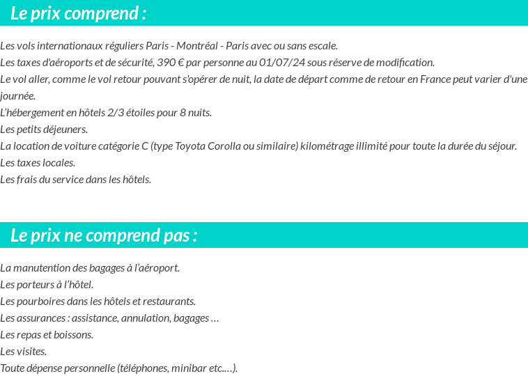 Conditions tarifaires