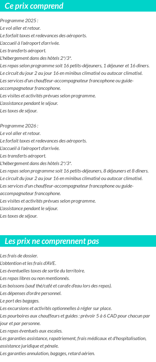 Conditions tarifaires