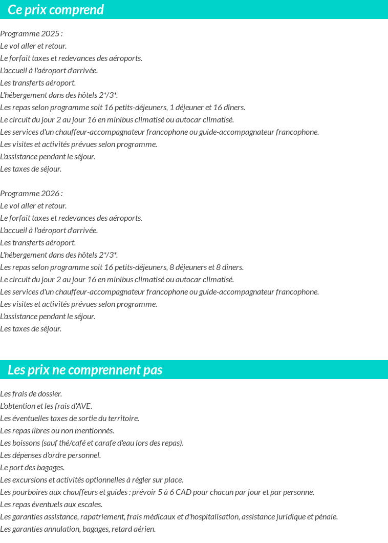 Conditions tarifaires