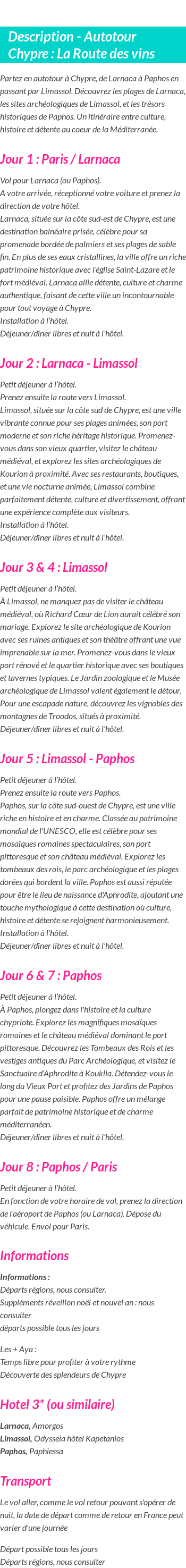 Détails du séjour
