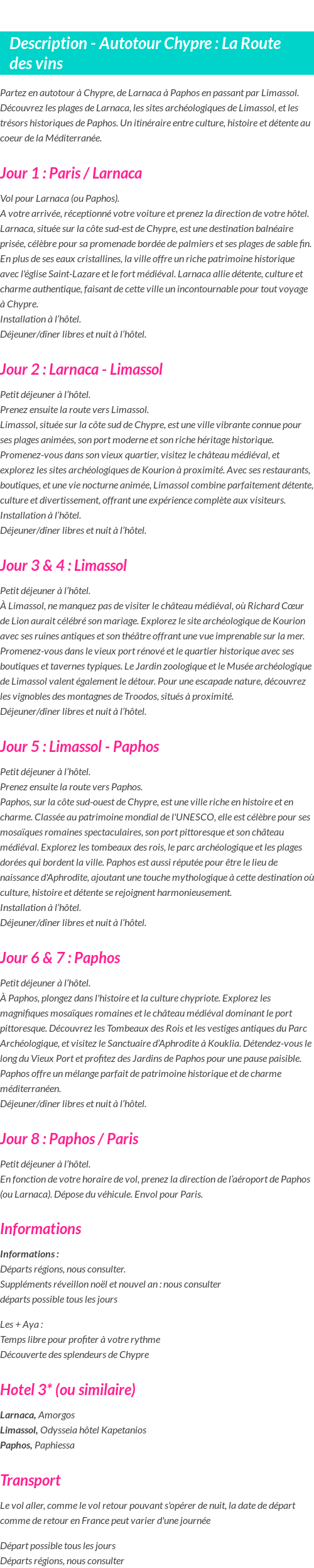 Détails du séjour