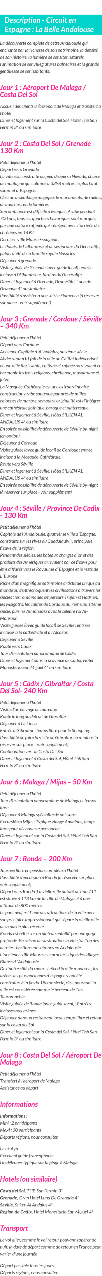 Détails du séjour