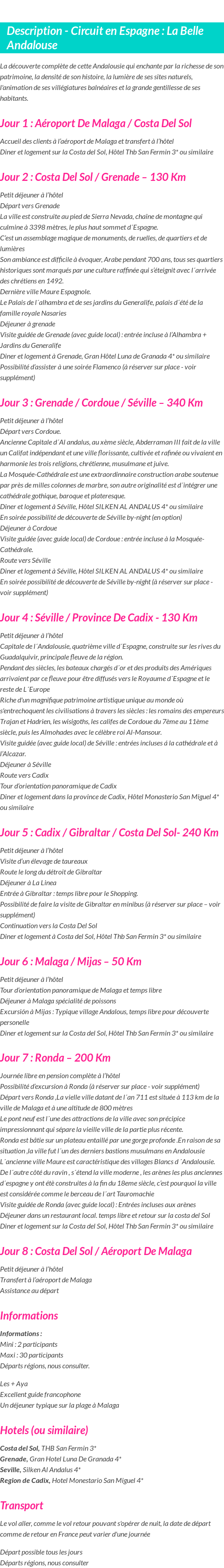 Détails du séjour
