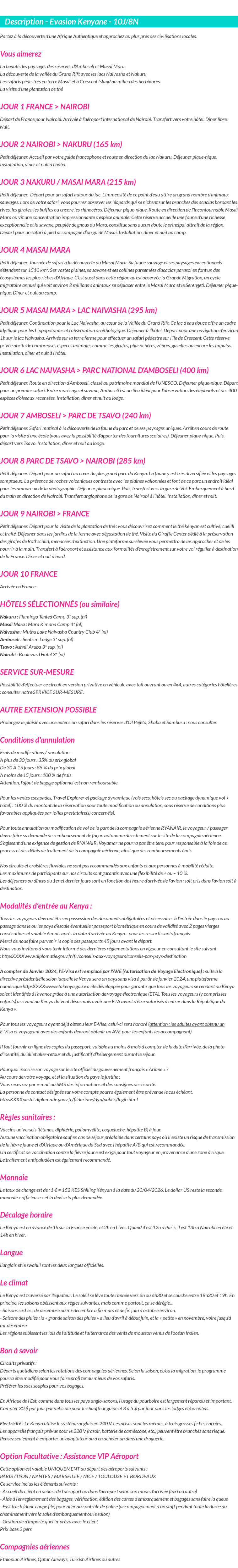 Détails du séjour