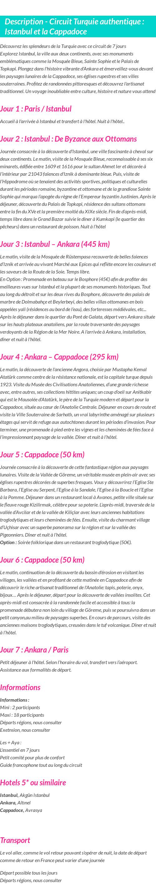 Détails du séjour