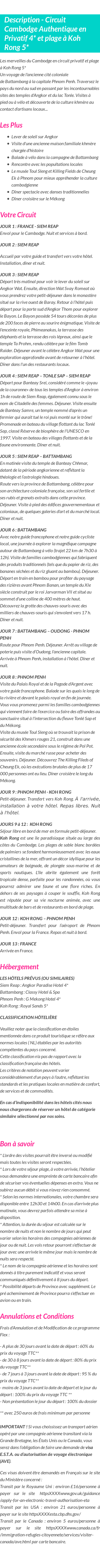 Détails du séjour