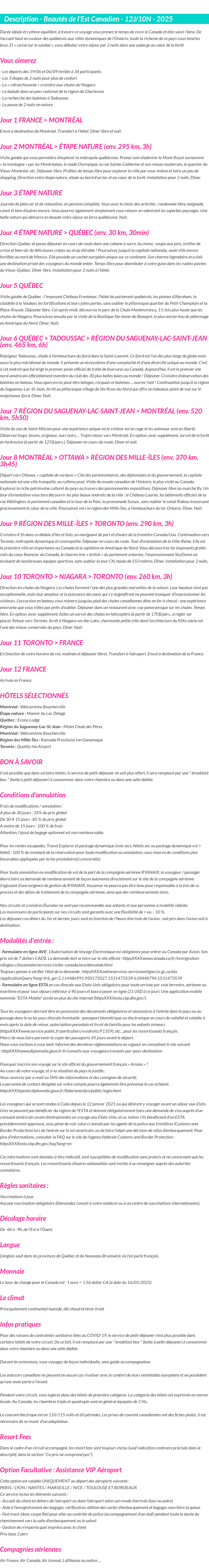 Détails du séjour
