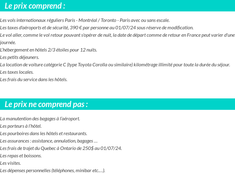 Conditions tarifaires