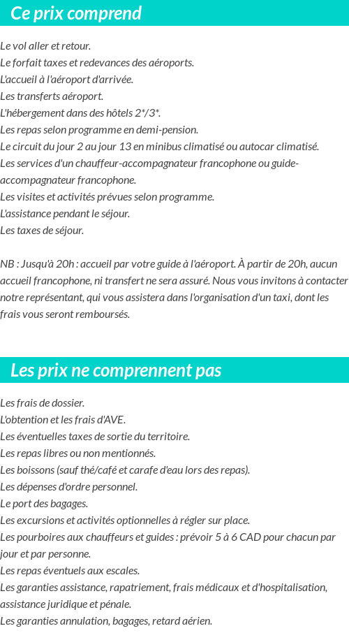 Conditions tarifaires