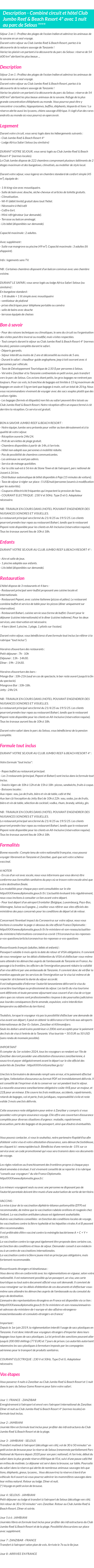 Détails du séjour