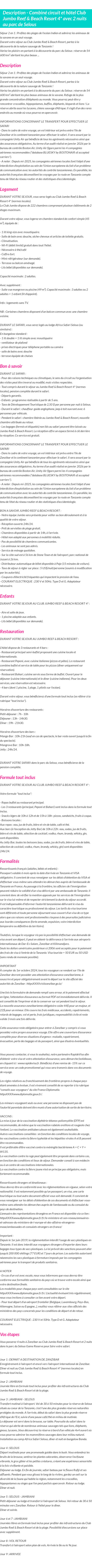 Détails du séjour